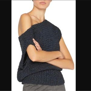 Brochu Walker Cei Sueded Ribbon Top Short Slv Navy Knit Pullover Vest small 2